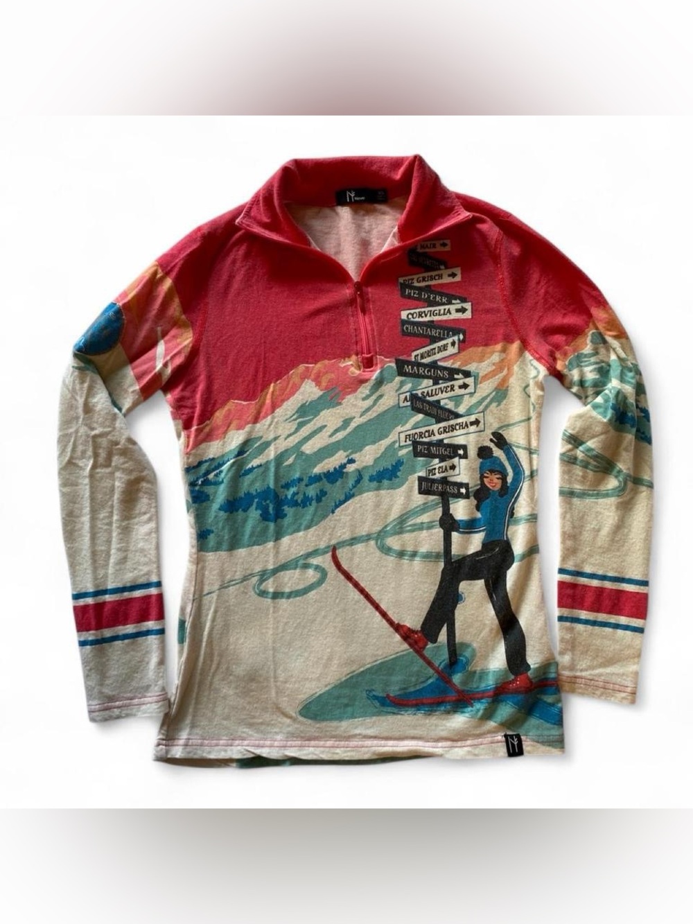 Neve Retro Ski Long Sleeve Base Layer 1/4 zip Pull Over Shirt